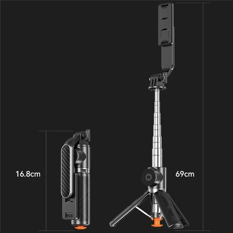 T01S Selfie Stick Tripod 3-in-1 Extendable Bluetooth-compatible Remote Phone Holder Stand for Live Streaming - Black