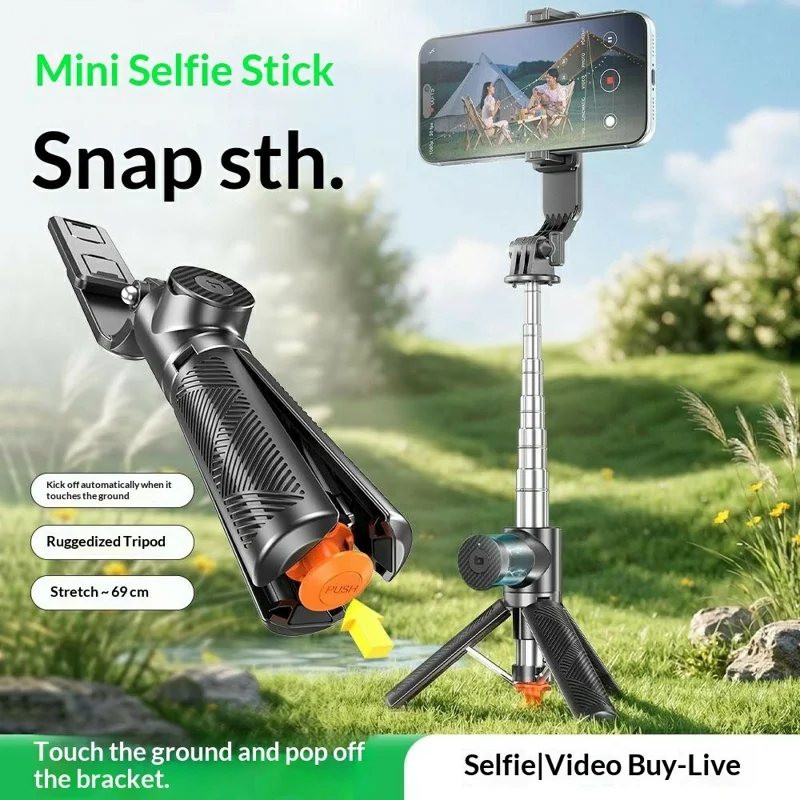 T01S Selfie Stick Tripod 3-in-1 Extendable Bluetooth-compatible Remote Phone Holder Stand for Live Streaming - Black