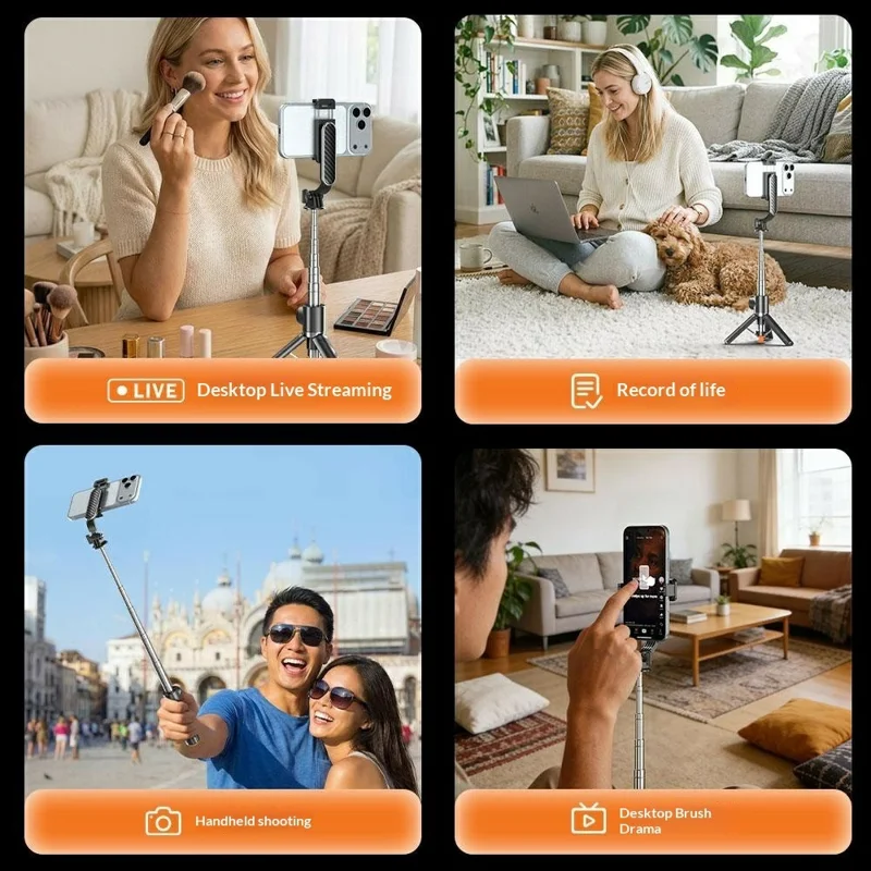 T01S Selfie Stick Tripod 3-in-1 Extendable Bluetooth-compatible Remote Phone Holder Stand for Live Streaming - Black