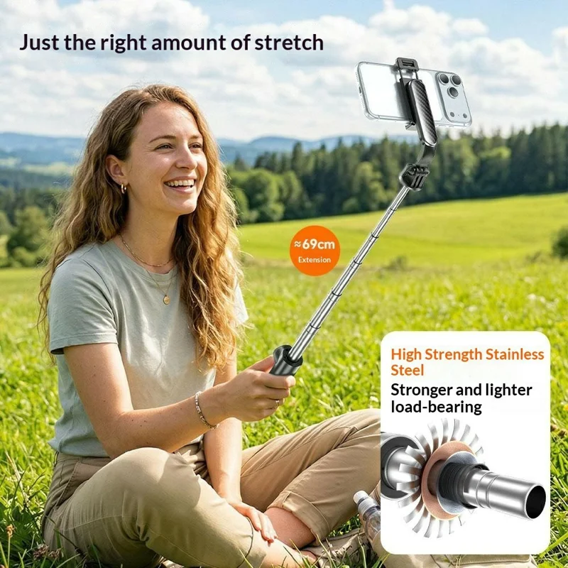 T01S Selfie Stick Tripod 3-in-1 Extendable Bluetooth-compatible Remote Phone Holder Stand for Live Streaming - Black