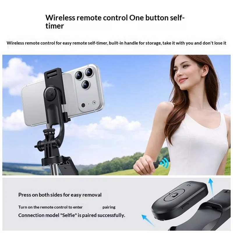 YESIDO SF34 Selfie Stick Tripod 1 / 4 Inch Thread Mount Bluetooth-compatible Remote Control Extendable Holder Stand for Phone Camera - Black