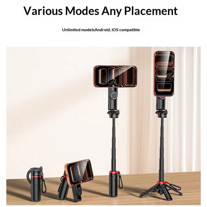 YESIDO SF35 Handheld Magnetic Selfie Stick Bluetooth-compatible Remote Control Telescopic Tripod Stand - Black