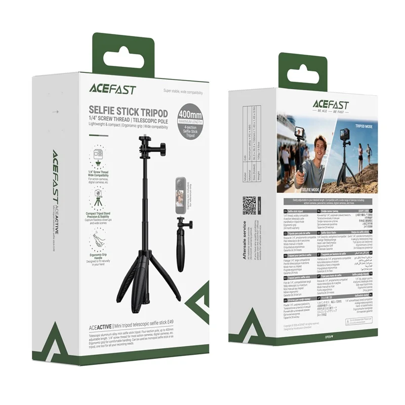 ACEFAST E49 Mini Tripé Extensível Vara para Selfie de 4 Seções em Liga de Alumínio Suporte Portátil para Câmera - Preto
