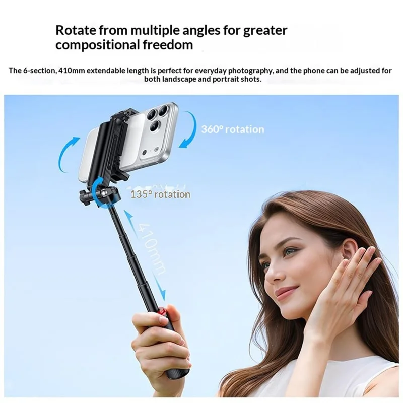 YESIDO SF36 Mini Selfie Stick Bluetooth-compatible Remote Control Portable Tripod Stand - Black