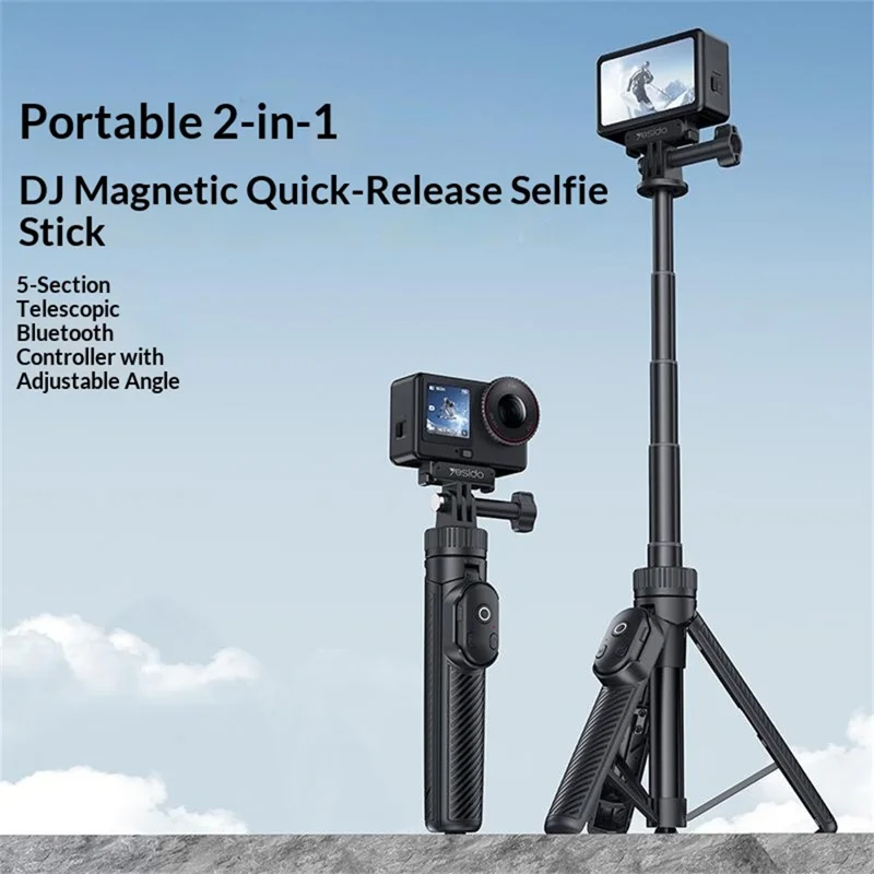 YESIDO SF37 Magnetic Selfie Stick for DJI Osmo Action 6 / 5 Pro / 4 / Osmo 360 Bluetooth-compatible Remote Control Telescopic Tripod - Black
