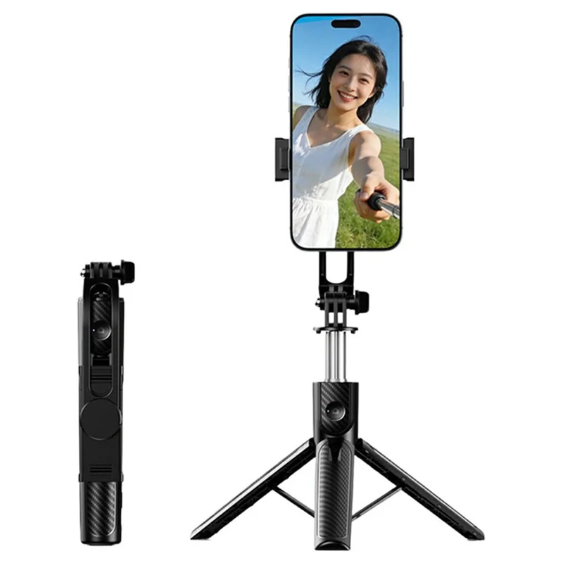 X1 96 cm udtrækkelig selfiespæt med Bluetooth og et-knap udfoldningsstativ til rejser - Sort