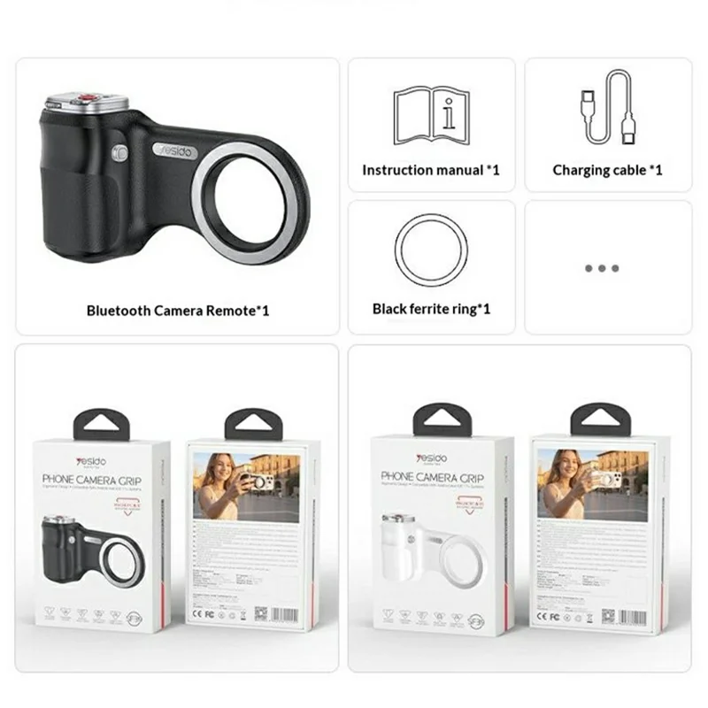 YESIDO SF39 Magnetic Phone Camera Grip with Bluetooth-compatible Remote Shutter for Photography - Black