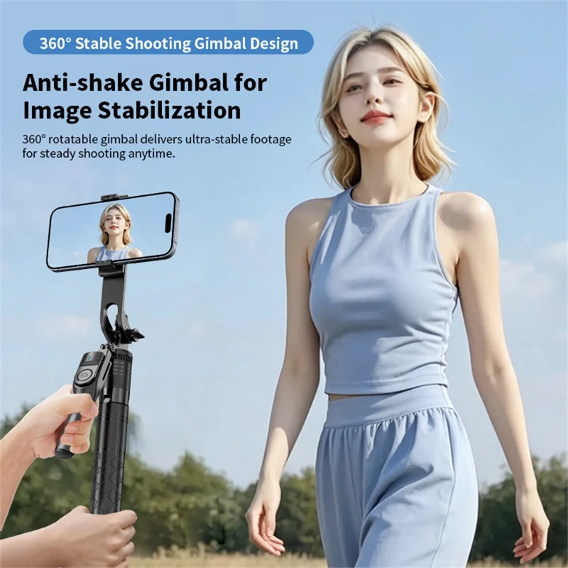 K51 185cm Auto-Open Tripod with Single Phone Holder + A1 Fill Light Bluetooth-compatible Selfie Stick for Live Streaming - Black