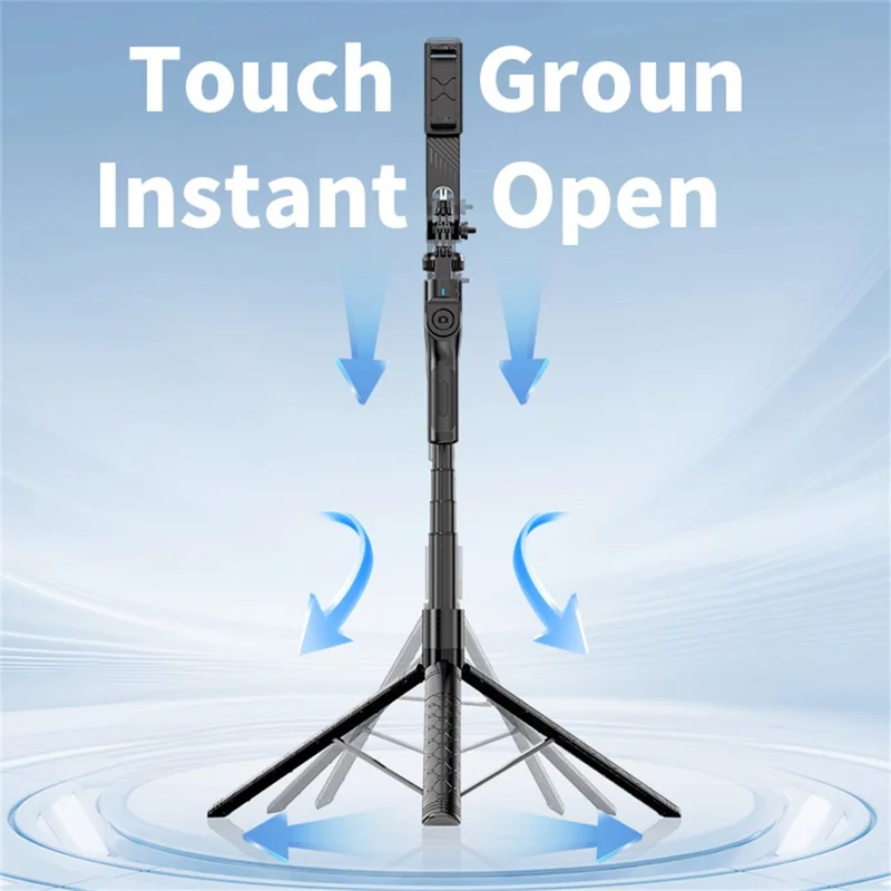 K51 185cm Auto-Open Tripod with Single Phone Holder + A1 Fill Light Bluetooth-compatible Selfie Stick for Live Streaming - Black