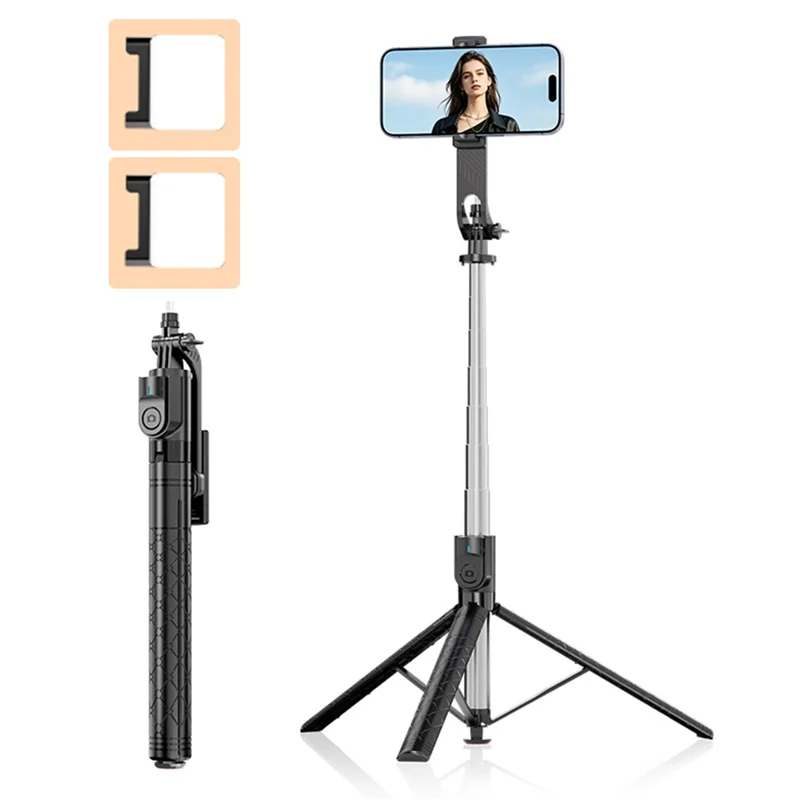 K52 Trépied selfie extensible 2,08 m avec 2 lampes de remplissage A1 et télécommande compatible Bluetooth - Noir