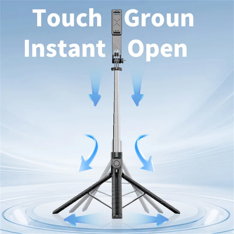 Trépied selfie extensible K52 2,08 m avec 1 lumière de remplissage carrée et télécommande compatible Bluetooth - Noir