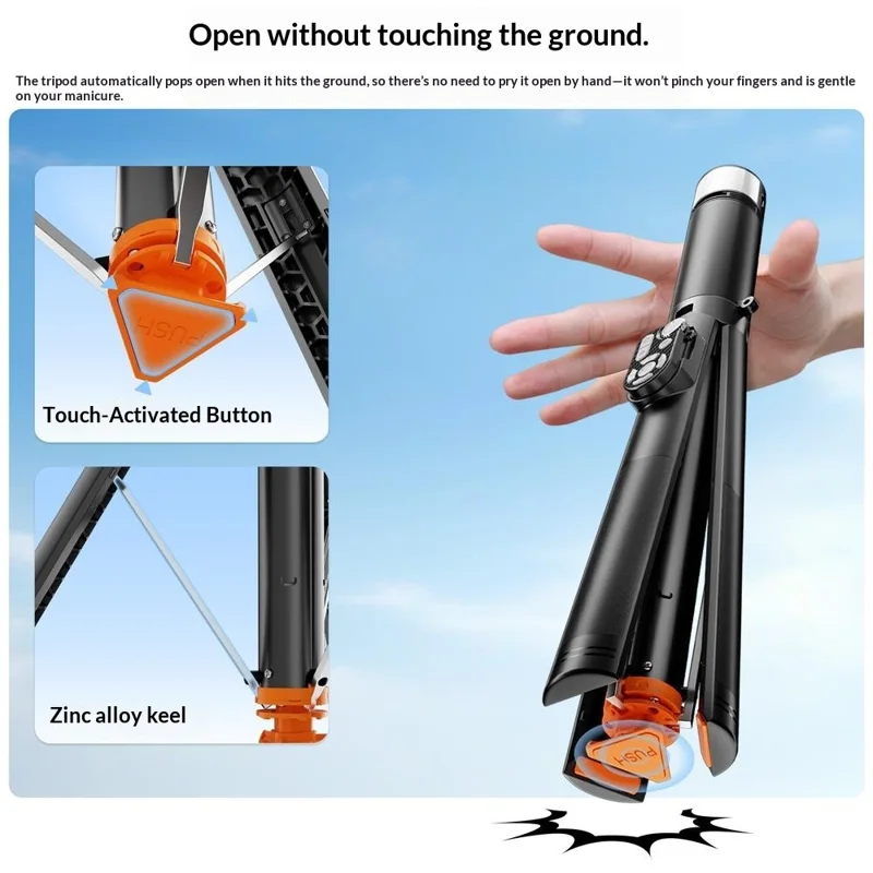 P28D 1.9m Selfie Stick Extensible con Trípode de Apertura Automática, Luz de Relleno RGB y Control Remoto Bluetooth para Transmisión en Vivo - Negro