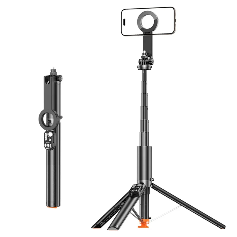 P28MF 1.93m Extendable Auto-Open Tripod Selfie Stick with Magnetic Phone Mount for Live Streaming Photography - Black