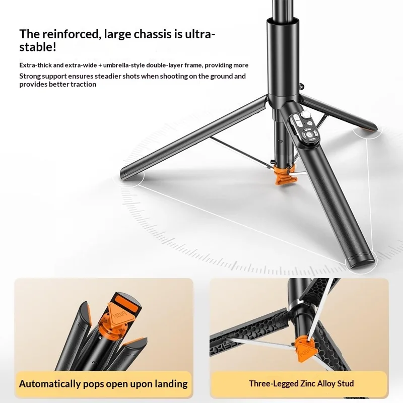 P28MF 1.93m Extendable Auto-Open Tripod Selfie Stick with Magnetic Phone Mount for Live Streaming Photography - Black