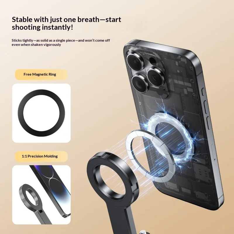 P28MF 1.93m Extendable Auto-Open Tripod Selfie Stick with Magnetic Phone Mount for Live Streaming Photography - Black