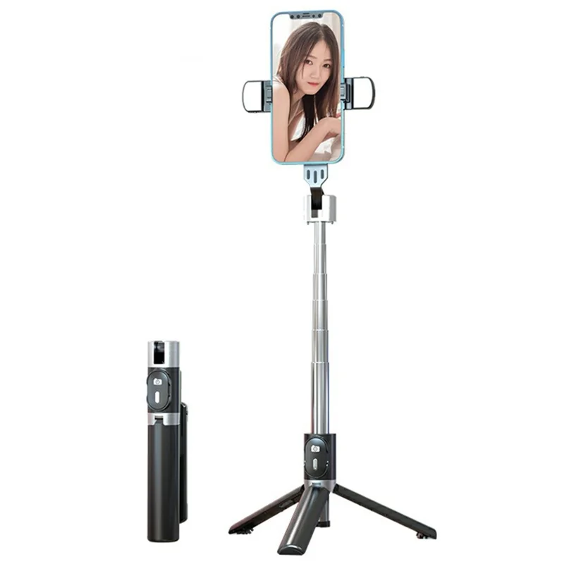 P60 Plus 110cm Extendable Selfie Stick Tripod with Dual Fill Light Bluetooth-compatible 5.2 Remote for Live Streaming Photography - Black