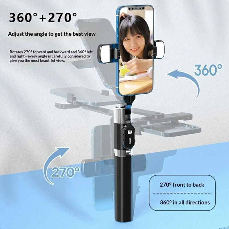 P60 Plus 110cm Extendable Selfie Stick Tripod with Dual Fill Light Bluetooth-compatible 5.2 Remote for Live Streaming Photography - Black