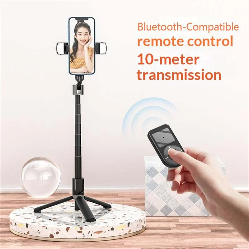 P70 Plus Trépied selfie extensible de 100 cm avec télécommande Bluetooth pour diffusion en direct - Noir