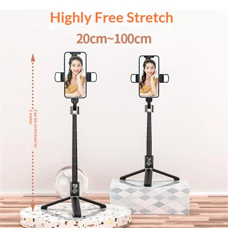 P70 Plus Trépied selfie extensible de 100 cm avec télécommande Bluetooth pour diffusion en direct - Noir