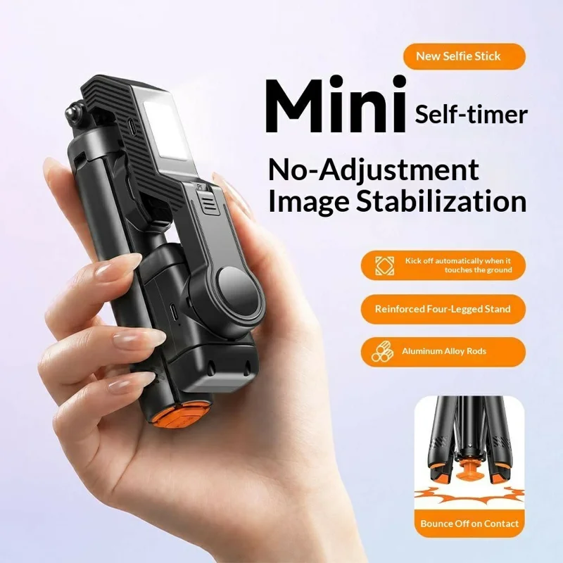 Q41 Single-Axis Selfie Stick Tripod Stabilizer with Fill Light Bluetooth-compatible Remote for Smartphone - Black