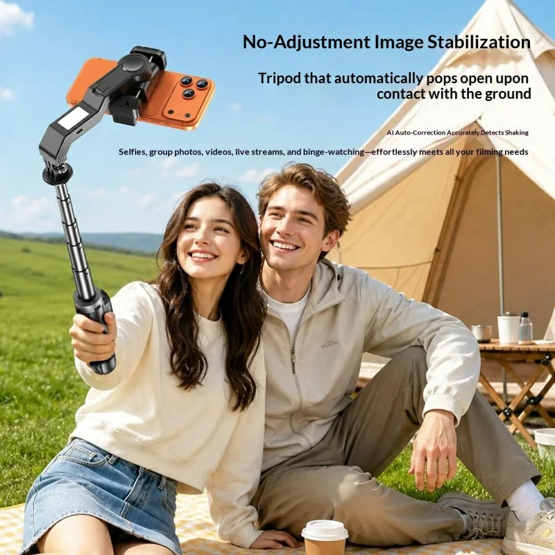 Q41 Single-Axis Selfie Stick Tripod Stabilizer with Fill Light Bluetooth-compatible Remote for Smartphone - Black
