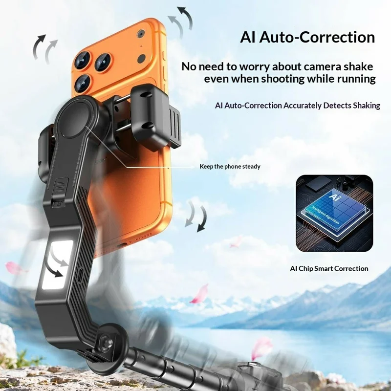 Q41 Single-Axis Selfie Stick Tripod Stabilizer with Fill Light Bluetooth-compatible Remote for Smartphone - Black