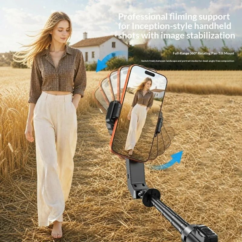 Q41 Single-Axis Selfie Stick Tripod Stabilizer with Fill Light Bluetooth-compatible Remote for Smartphone - Black