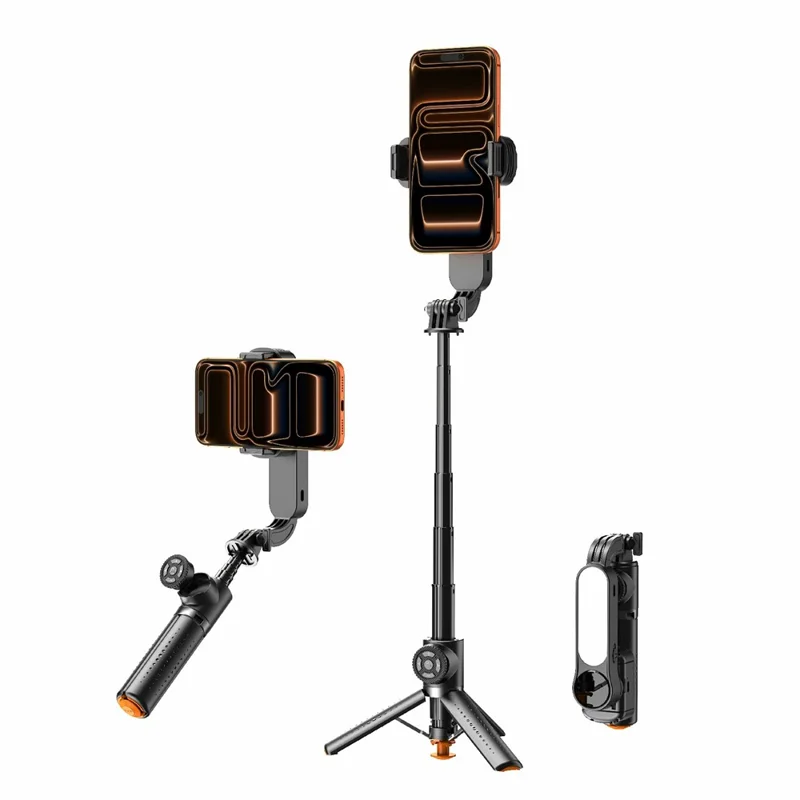 Q43 AI Image Stabilization Selfie Stick Phone Gimbal Stabilizer with RGB Fill Light, Tripod, Remote Control - Black