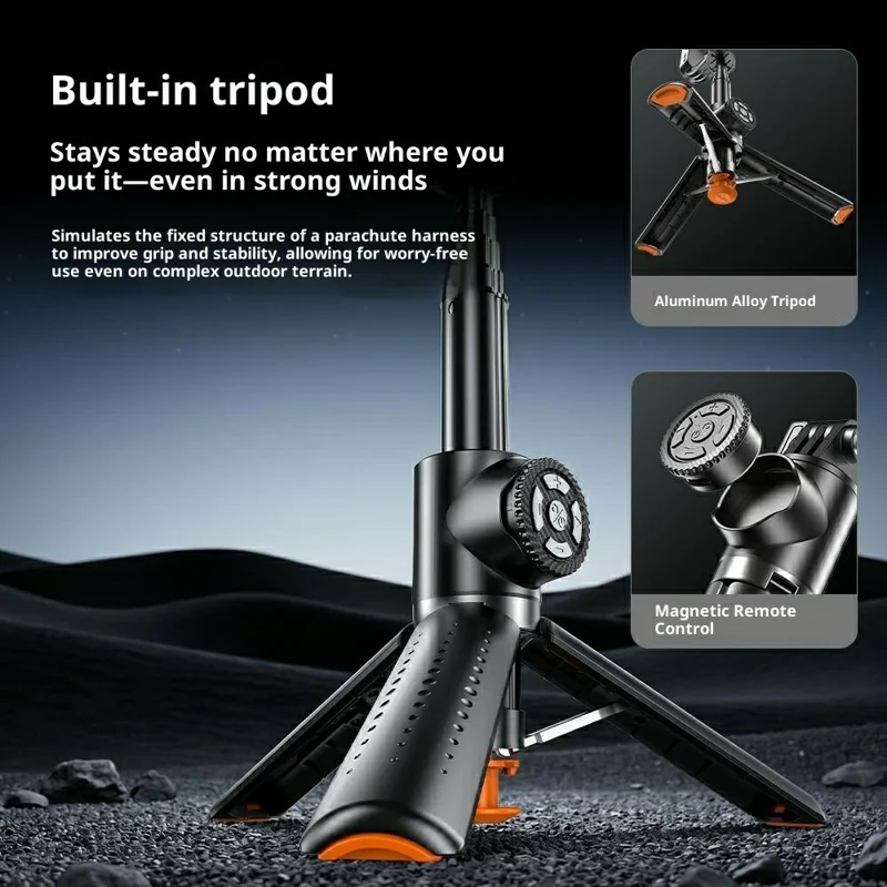 Q43 AI Image Stabilization Selfie Stick Phone Gimbal Stabilizer with RGB Fill Light, Tripod, Remote Control - Black