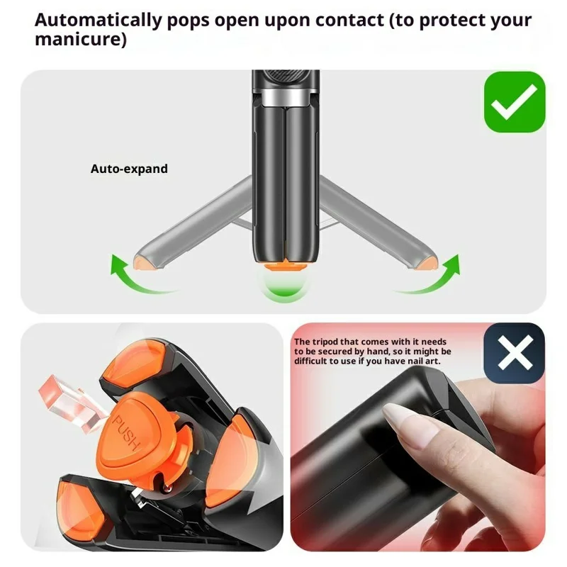 Q51 AI Tracking Selfie Stick Gimbal Stabilizer with RGB Fill Light Gesture Control Tripod for Vlogging Live Streaming - Black