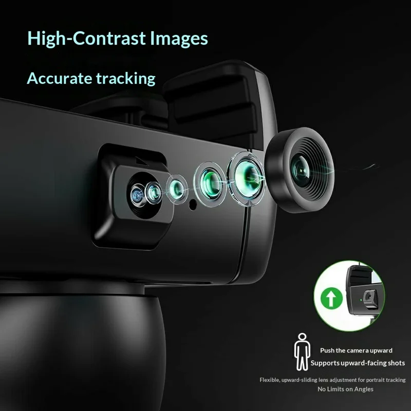 Q51 AI Tracking Selfie Stick Gimbal Stabilizer with RGB Fill Light Gesture Control Tripod for Vlogging Live Streaming - Black