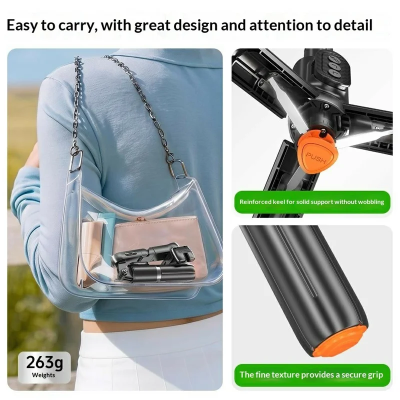 Q51 AI Tracking Selfie Stick Gimbal Stabilizer with RGB Fill Light Gesture Control Tripod for Vlogging Live Streaming - Black
