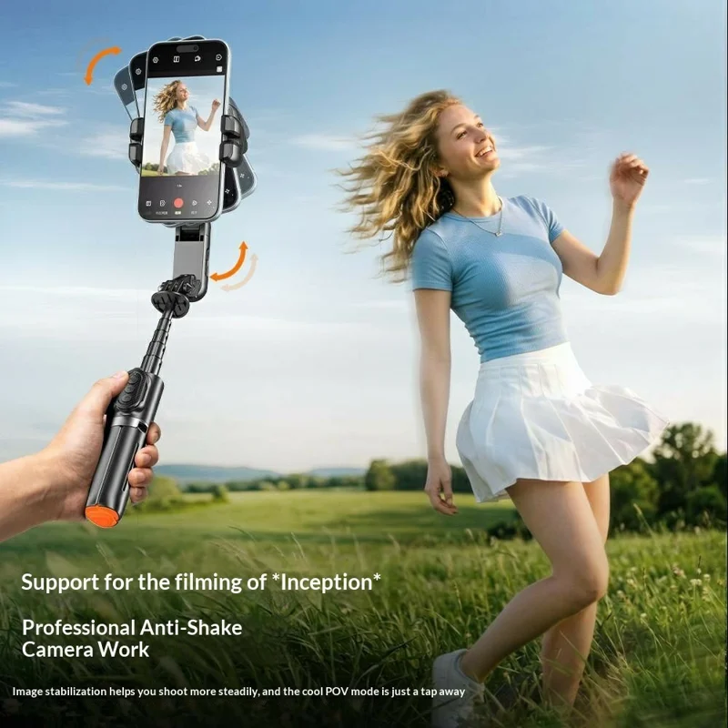 Q51 AI Tracking Selfie Stick Gimbal Stabilizer with RGB Fill Light Gesture Control Tripod for Vlogging Live Streaming - Black