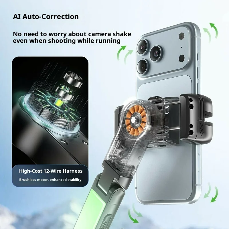 Q51 AI Tracking Selfie Stick Gimbal Stabilizer with RGB Fill Light Gesture Control Tripod for Vlogging Live Streaming - Black