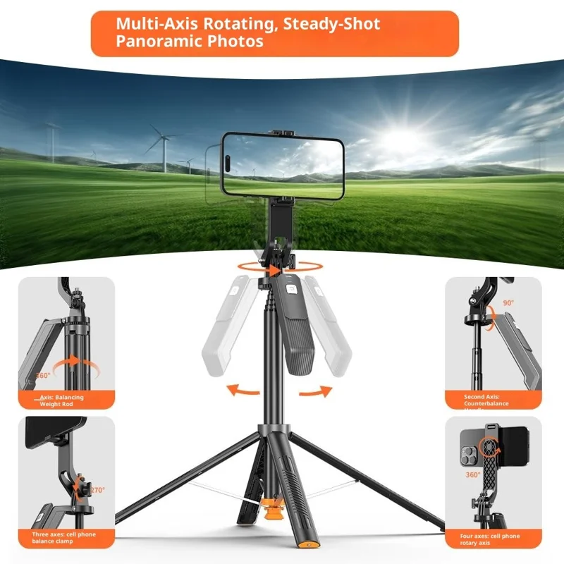 T04 1.77m Selfie Stick Tripod 360-Degree Pan-Tilt Head 1 / 4 Thread Mount for Smartphone Action Camera