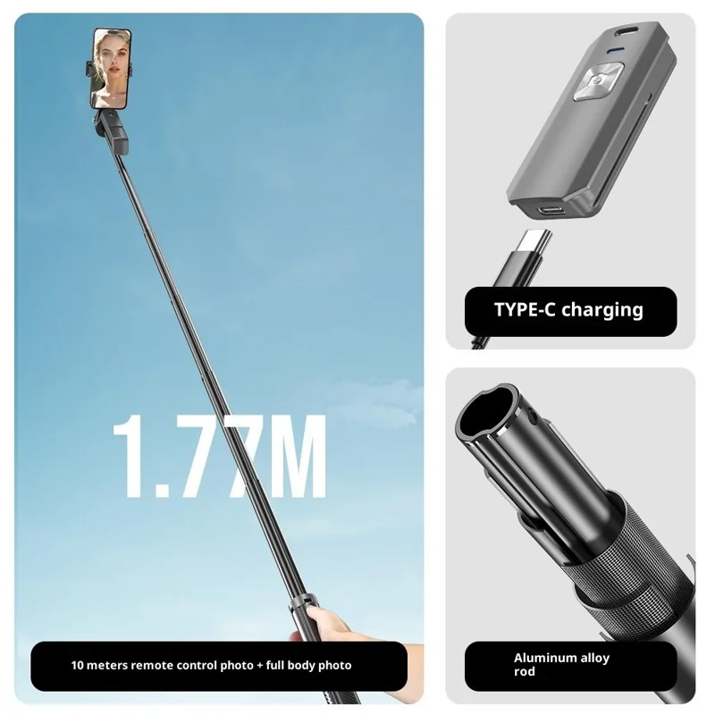 T04 1.77m Selfie Stick Tripod 360-Degree Pan-Tilt Head 1 / 4 Thread Mount for Smartphone Action Camera