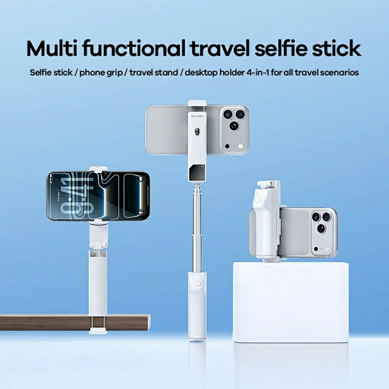 REMAX P80i Multi-Function Travel Selfie Stick 4 in 1 Phone Grip Stand for Photography Vlogging - White
