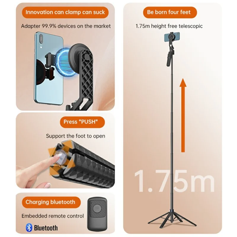 Q17 Pro AI Tracking Gimbal Selfie Stick with Magnetic Phone Holder Gesture Control Stabilizer for Live Streaming - Black