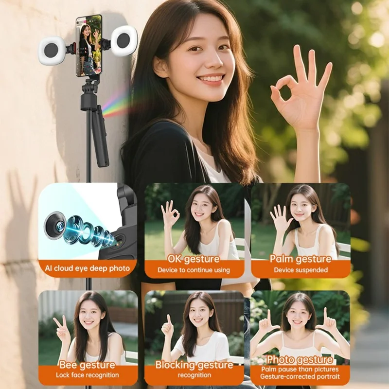 Q17 Pro AI Tracking Gimbal Selfie Stick with Magnetic Phone Holder Gesture Control Stabilizer for Live Streaming - Black