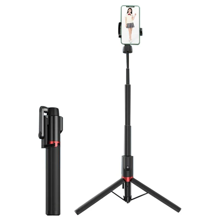 AB403 1.3m Phone Selfie Stick Expandable Tripod Live Streaming Stand with Bluetooth Remote Control - Red