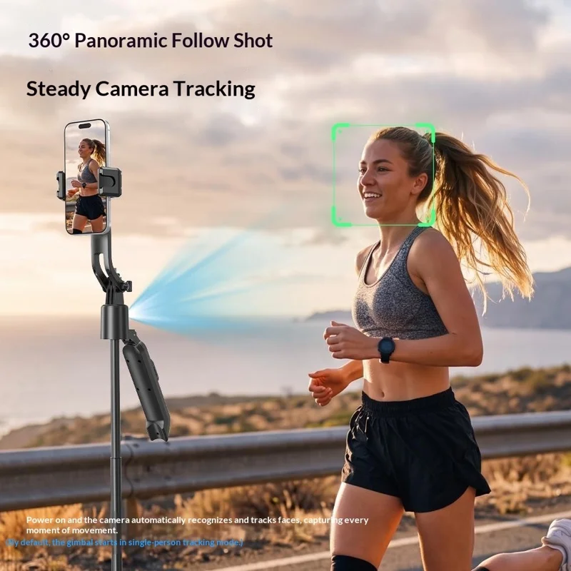 Q13TK Selfie Stick with 1Pc Square Fill Light 360° Face Tracking Anti-Shake Bluetooth-compatible 5.2 Remote - Black