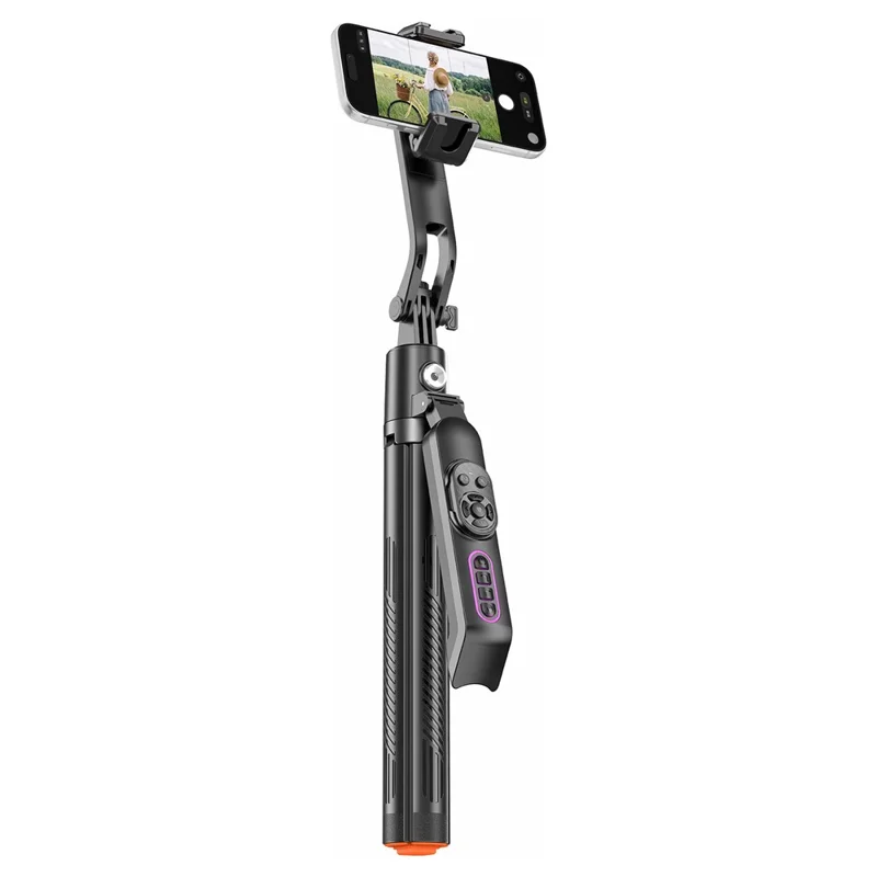 Q13TK Selfie Stick with 1Pc Square Fill Light 360° Face Tracking Anti-Shake Bluetooth-compatible 5.2 Remote - Black