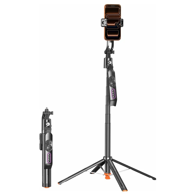 Q13TK Selfie Stick with 2Pcs Square Fill Light 360° Face Tracking Anti-Shake Bluetooth-compatible 5.2 Remote - Black