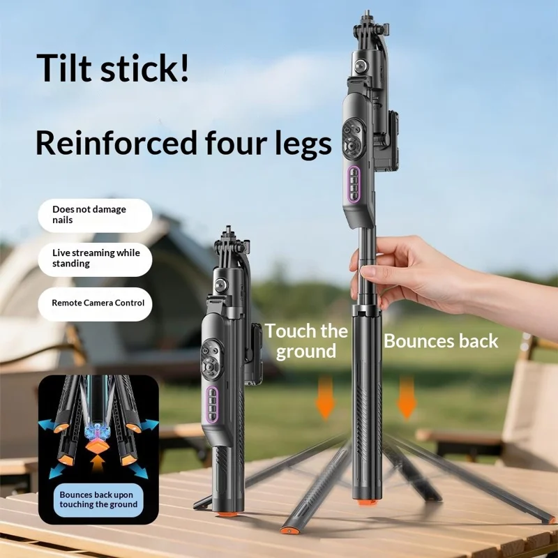 Q13TK Selfie Stick with 2Pcs Square Fill Light 360° Face Tracking Anti-Shake Bluetooth-compatible 5.2 Remote - Black
