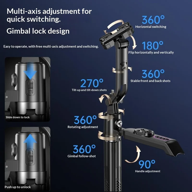 Q13TK Selfie Stick with 2Pcs Square Fill Light 360° Face Tracking Anti-Shake Bluetooth-compatible 5.2 Remote - Black