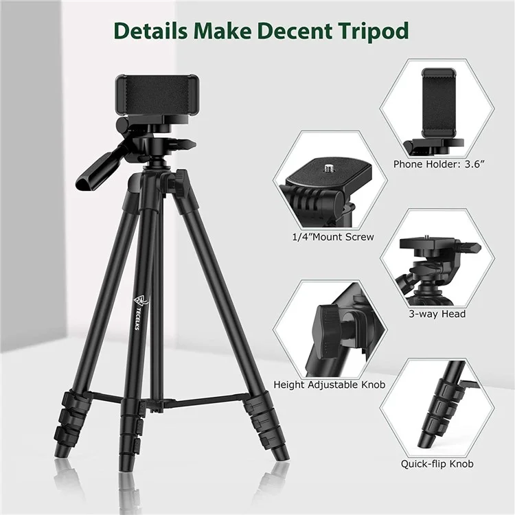 WONEW ZJ26 Height Adjustable Folding Tripod Stand with Phone Holder Bluetooth Remote Control