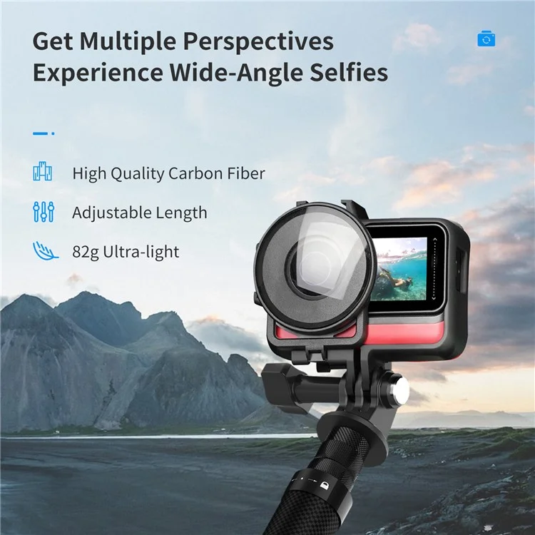 TELESIN TE-MNP-117 1.16m Carbon Fiber Selfie Stick Adjustable Length Monopod with 1/4 Screw Hole for Phone Action Camera