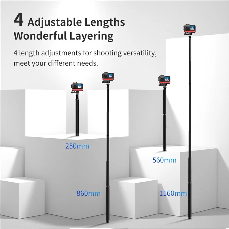 TELESIN TE-MNP-117 1.16m Carbon Fiber Selfie Stick Adjustable Length Monopod with 1/4 Screw Hole for Phone Action Camera