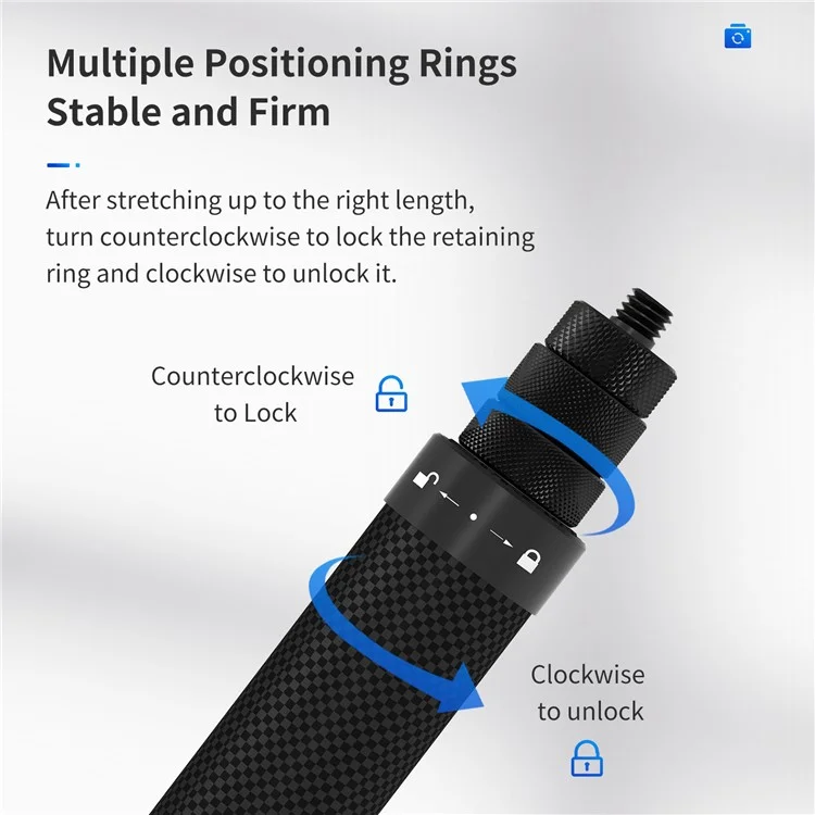 TELESIN TE-MNP-117 1.16m Carbon Fiber Selfie Stick Adjustable Length Monopod with 1/4 Screw Hole for Phone Action Camera
