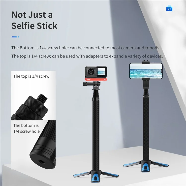 TELESIN TE-MNP-117 1.16m Carbon Fiber Selfie Stick Adjustable Length Monopod with 1/4 Screw Hole for Phone Action Camera